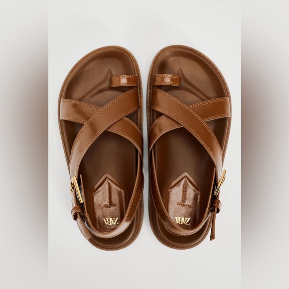Zara Cross Strap Flat Sandals US 6.5 - Picture 8 of 8